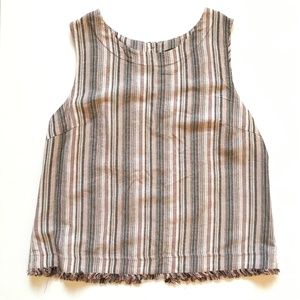 Anthropologie DREW Stripe Top Shirt Womens Medium Pink Mauve Sleeveless Fringe